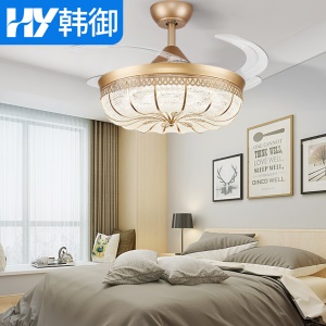 韩御轻奢灯带电风扇 隐形风扇灯客厅餐厅卧室吊扇灯 饭厅带灯吊扇电扇电灯扇 家用一体带风扇的吊灯 42寸-金色南瓜 LED变光 遥控 轻奢