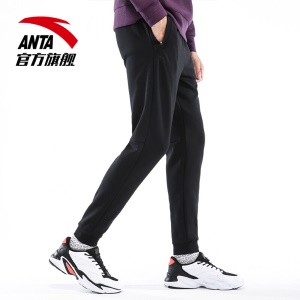 安踏 ANTA 运动裤男卫裤收口小脚加绒长裤秋冬男裤子 基础黑-3 L(男175)