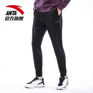 安踏 ANTA 运动裤男卫裤收口小脚加绒长裤秋冬男裤子 基础黑-3 L(男175)