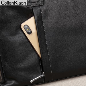 CoilenKlaon公文包男头层牛皮办公商务包真皮男士手提包电脑公务手拎包休闲皮包大容量男包 黑色CK130