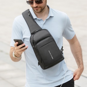 马可莱登（MARK RYDEN）单肩包男士胸包大容量斜挎包多功能9.7英寸iPad小背包旅行挎包MR7618典雅黑