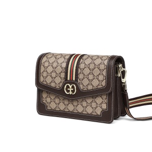 爱情海包包女包时尚百搭斜挎包女韩版宽肩带印花单肩包女潮大容量流行小方包(咖啡色)