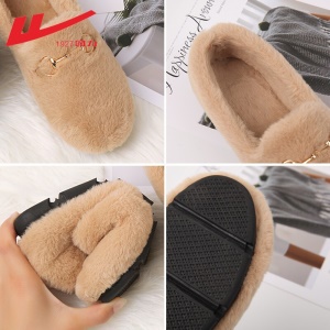 回力 豆豆鞋女鞋加绒棉保暖鞋2021新品秋冬季女士羊羔毛平底百搭懒人一脚蹬单鞋毛毛鞋子女 棕色（马衔扣款） 0110 38