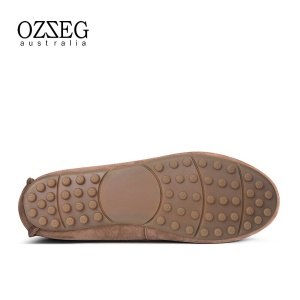 澳洲OZZEG 加绒豆豆鞋女冬季冬款羊皮毛一体毛毛鞋平底棉单鞋防滑孕妇鞋真皮保暖乐福鞋 咖啡色 37