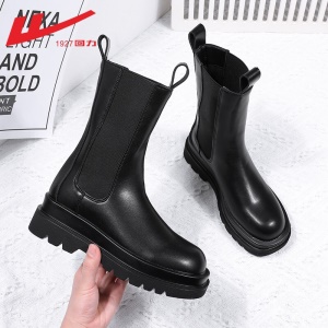 回力女鞋 烟筒靴女士马丁靴女切尔西靴女2021年秋新款ins潮英伦风百搭薄款厚底靴子女短靴女 0176高帮黑色 请选择正确尺码