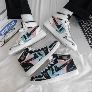 【电玩渐变】【潮牌联名】潮流男鞋秋季新款高帮板鞋韩版百搭运动休闲潮鞋INS青少年时尚鞋子冬季加绒棉鞋 鸳鸯色【四季款】 42