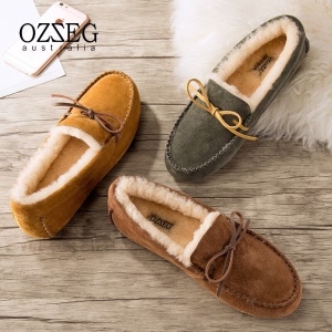 澳洲OZZEG 加绒豆豆鞋女冬季冬款羊皮毛一体毛毛鞋平底棉单鞋防滑孕妇鞋真皮保暖乐福鞋 咖啡色 37