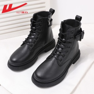 回力女鞋 马丁靴女士短靴女2021秋季新款英伦风单靴潮ins酷百搭薄款厚底靴子女 0295黑色 请选择正确尺码