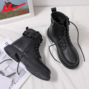 回力女鞋 马丁靴女士短靴女2021秋季新款英伦风单靴潮ins酷百搭薄款厚底靴子女 0295黑色 请选择正确尺码