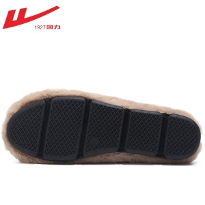 回力 豆豆鞋女鞋加绒棉保暖鞋2021新品秋冬季女士羊羔毛平底百搭懒人一脚蹬单鞋毛毛鞋子女 棕色（马衔扣款） 0110 38